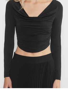 Aritzia black parfait long sleeve cowl neck crop top NWT